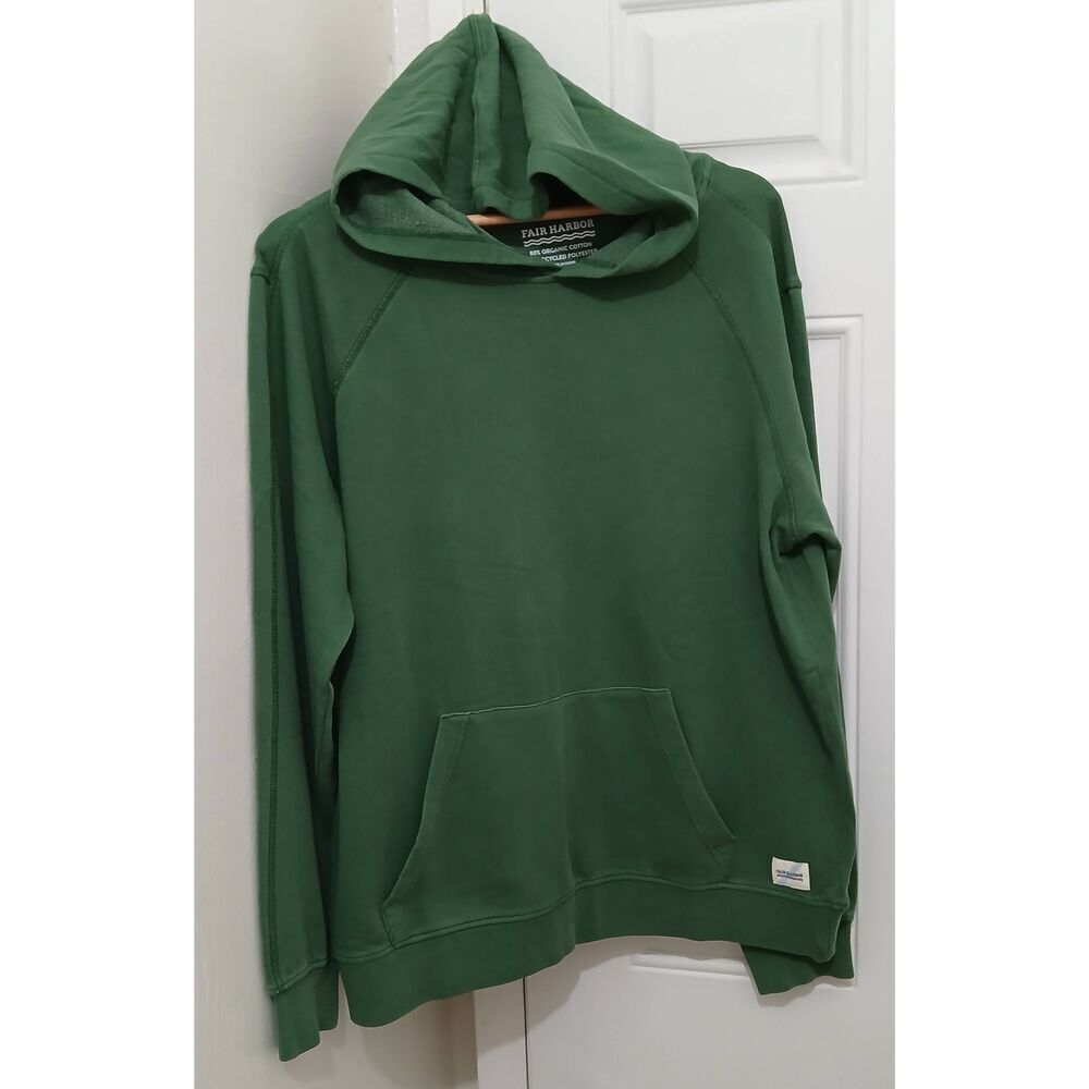 Fair harbor mens medium organic cotton emerald green hoodie pullover sweatshirt
